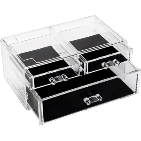 Bardusch-Organisateur acrylique transparent avec 1 grand + 2 petits tiroirs – support rangement coiffeuse, salle de bain ou plan de travail