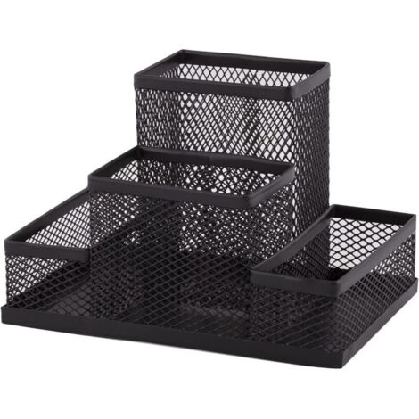 Bardusch-Organiseur de bureau noir en métal/maille, pot à crayons + porte-notes, 103 x 154 x 103 mm