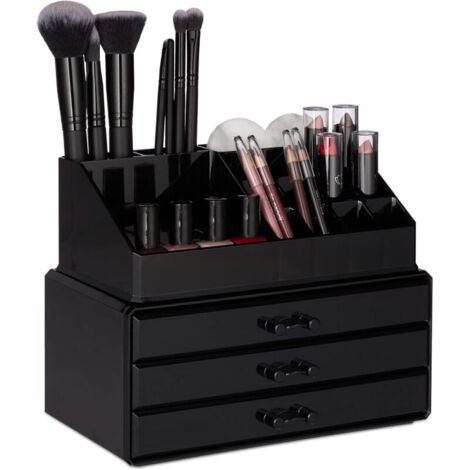 Bardusch-Organiseur de maquillage, boîte rangement Make up avec tiroirs, support empilable, noir