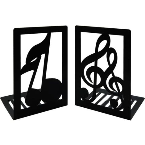 Bardusch-Paire de serre-livres métal noirs avec note de musique pour une décoration musicale dans le bureau, la maison et l'école