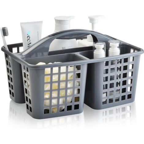 Bardusch-Panier douche plastique 3 compartiments + poignée, organiseur portable pour produits nettoyage, gris