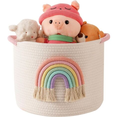 Bardusch-Panier en corde de coton avec décoration arc-en-ciel, pour jouets, chambre d’enfant ou table à langer
