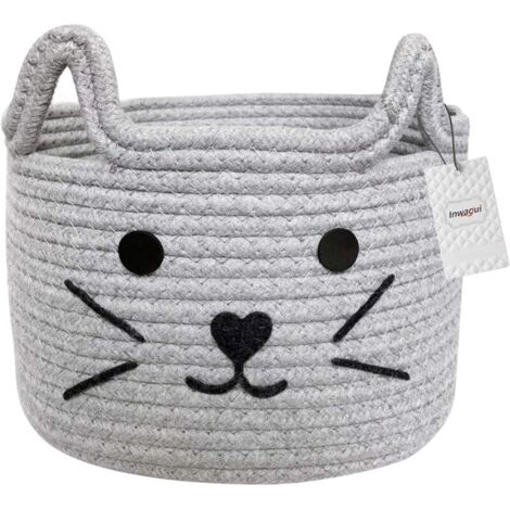 Bardusch-Panier pliable en corde de coton motif chat mignon, gris, pour rangement chambre d’enfant, jouets ou accessoires