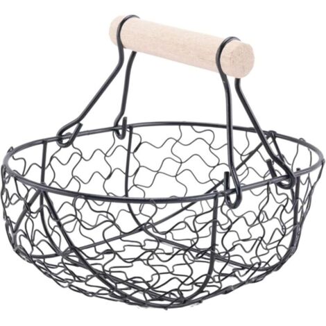Bardusch-Panier portable rétro bois/métal – multifonction pour œufs, légumes, épicerie, organisateur noir pratique
