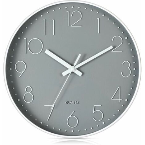 Bardusch-Pendules murales  Horloge murale silencieuse à quartz moderne de 12 pouces avec horloges murales en chiffres arabes sans cocher décoration d'accessoires pour la maison (gris)