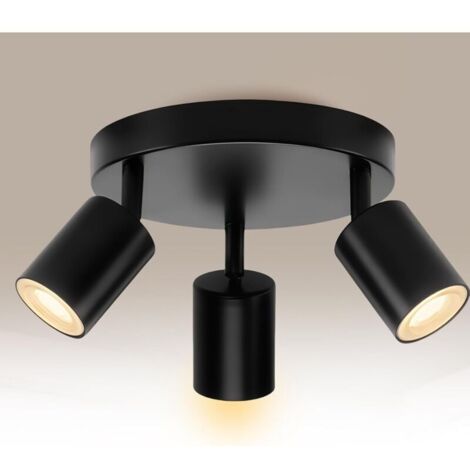 Bardusch-Plafonnier LED noir - 3 ampoules rondes - GU10 - Pour salon, chambre à coucher, cuisine, couloir - Pas de source de lumière