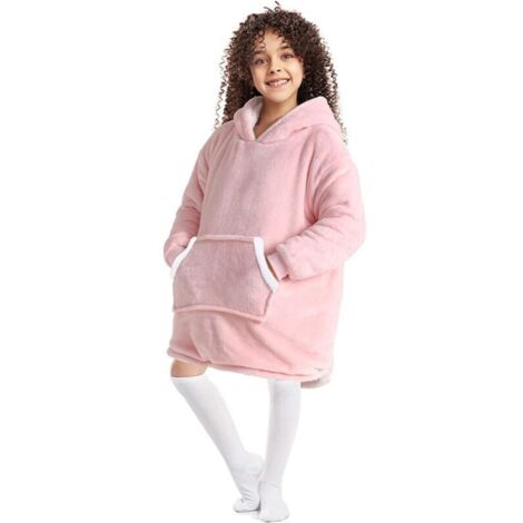 Bardusch - Plaid à Capuche Enfant Plaid Pull Couverture Canapé Polaire avec Manche Garçons Filles avec Poches Portables TV Hiver 70cm Rose