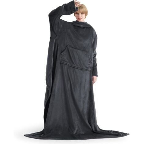 Bardusch-Plaid à Manche Adulte - Couverture à Capuche Polaire avec Poches - Pour Femme et Homme - Couverture TV Canapé 170200CM, Anthracite
