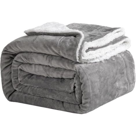 Bardusch-Plaid Douillet, 150 x 200 cm, Gris, en Polaire, Couverture Sherpa, jeté de canapé, Chaude et Douce pour l'hiver (Gris, 150 x 200 cm)