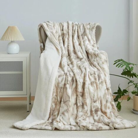 Bardusch-Plaid fausse fourrure marbre – 150x200 cm, ultra doux, duveteux, haute qualité, super chaud