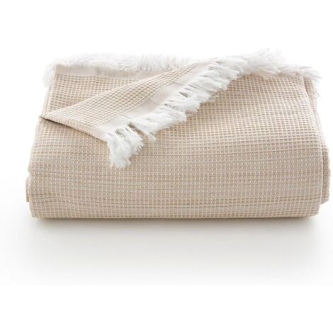 Bardusch-Plaid multifonction pour lit et canapé. Plaid - Couvre-lit en coton doux et respirant nid d'abeille - 130180 cm, beige