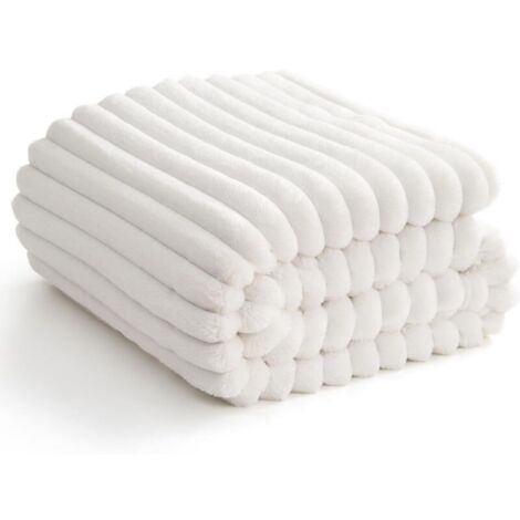 Bardusch-Plaid polaire blanc 150x200 cm, flanelle douce, jeté de canapé ou couvre-lit 2 personnes