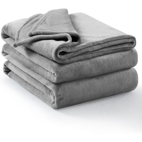 Bardusch-Plaid polaire grande taille – 200X230cm, gris, flanelle douce/chaude, jeté canapé ou lit deux personnes