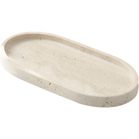 Bardusch-Plateau marbre naturel ovale beige – parfums/bougies/clés – salle de bain/salon – finition noble