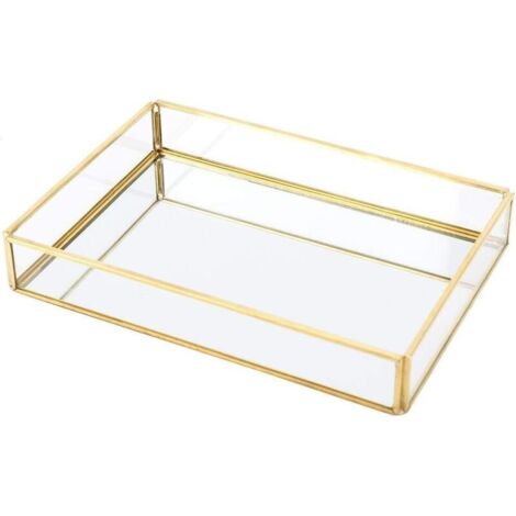 Bardusch-Plateau miroir or rectangulaire en verre – contient parfums/bijoux – élégance dorée – décoration vanité