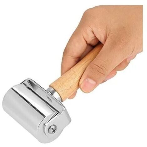 Bardusch-Poignée en bois Outils de plateau en cuir Presse de bord Rouleau de métal pour rouleau de colle à cuir, 60 mm，ton argenté(60mm)