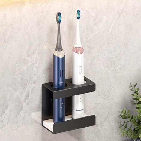 Bardusch Porte Brosse à Dents Electrique 2 Trous, Support Brosse à Dent Électrique Mural, Range Brosse à Dent Mural, Rangement Brosse à Dent INOX, Accroche Brosse à Dent Noir, pour Salle de Bain