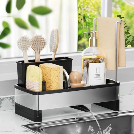 Bardusch-Porte-éponge pour évier de cuisine, organisateur d'évier avec porte-brosse, acier inoxydable antirouille, décoration et accessoires de cuisine, noir