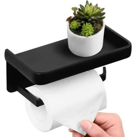 Bardusch - Porte Papier Toilette, Mural Support Papier Rouleau Aluminium Derouleur Papier WC avec Étagère de Rangement Noir