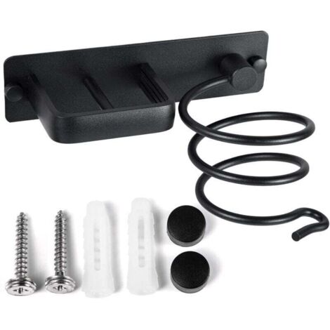 Bardusch-Porte Sèche Cheveux Support de Lisseur en Aluminium avec Range-Câbles Mural Fer à Lisser Brosses à Cheveux pour Organisateur Hôtel de Chambre à Coucher de Salle de Bain Salon de Coiffure Noir