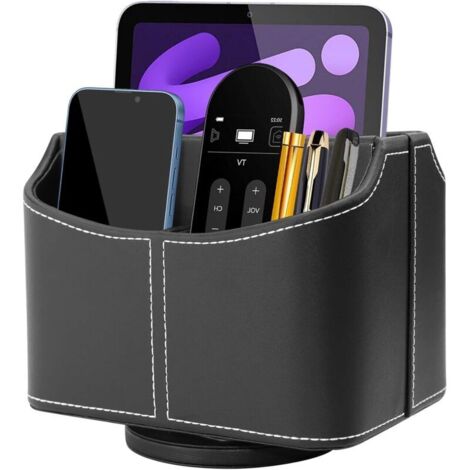 Bardusch-Porte-télécommande rotatif à 360° - Rangement pour télécommande TV - En cuir synthétique - Avec 5 compartiments - Multifonction - Pour table de chevet, bureau, bureau