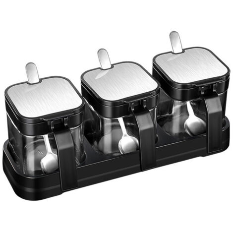 Bardusch-Pot à condiments en verre avec couvercles et cuillères inox, pour épices, sel, sucre – cuisine et rangement