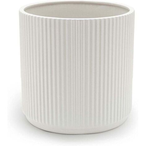 Bardusch-Pot de fleurs en céramique blanche à rayures verticales – Idéal pour les plantes d'intérieur, la décoration du salon, du bureau ou d'un jardin suspendu, convient à diverses plantes vertes, di