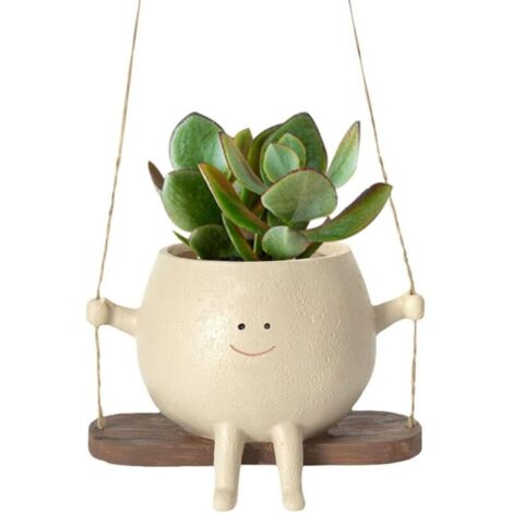 Bardusch-Pot de fleurs suspendu pour l'intérieur et l'extérieur - Avec visage de balançoire - Visage souriant - Pour plantes succulentes, fleurs et plantes - Décoration d'intérieur et d'extérieur