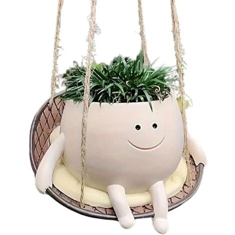 Bardusch - Pot de fleurs suspendu, suspendu, avec balançoire et visage souriant, pot suspendu pour plantes succulentes (style 2)