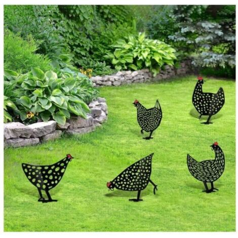 Bardusch-Poules Décoration Animal Silhouette Statu Extérieur Jardin Convient Décoration Pastorale Plein Air Métal Noir acrylique 5 Pièces