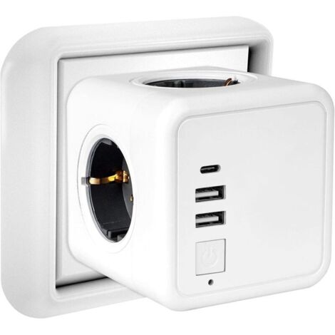 Bardusch-Prise USB Multiple, Multiprise Murale Cube 4 Prises avec 2 USB Secteur, 1 port de type C,7 en 1Bloc Multiprises USB Secteur avec Interrupteur, Multiprise Electrique Murale USB Chargeur, Burea