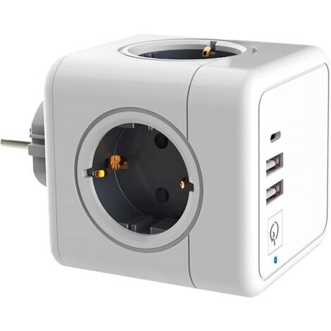 Bardusch-Prise USB Multiple, Multiprise Murale Cube 4 Prises avec 2 USB Secteur, Avec 1 alimentation Type C,7 en 1 Bloc Multiprises USB Secteur avec Interrupteur, Bureau