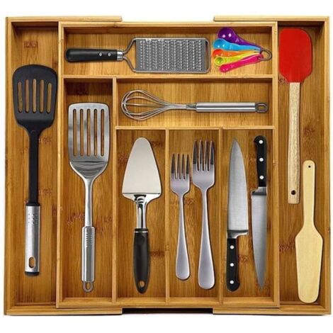 Bardusch-Range Couverts - Range Tiroir Bambou Extensible - Jusqu\'à 8 Compartiments - 34x43-50x5cm