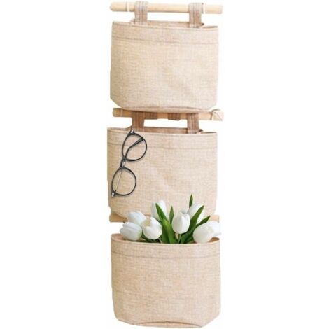 Bardusch-Rangement Suspendu Sac avec Poches 3 Couche Coton Toile De Lin Sac De Rangement Suspendu Sur Le Mur Porte Organisateur pour Chambre Salle De Bains