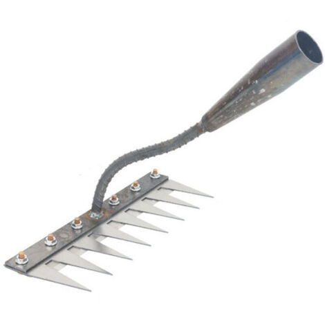 Bardusch-Râteau De Désherbage Scarificateur en Métal Râteau De Désherbage Tenu dans La Main Houe Creuse Tout en Acier Trempé Outil De Sol Portatif en Acier Houe (à huit dents)