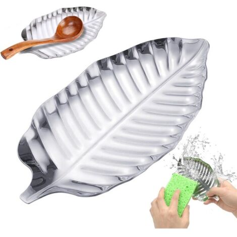 Bardusch - Repose Cuillère Cuisine, Porte Cuillere Cuisine en Acier Inoxydable Argent Pose CuillereCcuisson en Forme de Petite Feuille pour Louches Pinces Spatule pour Cuisinière
