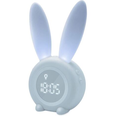Bardusch-Réveil Matin à Induction en Forme de Lapin Mignon, Intelligent Réglage Automatique de la Lumière de Respiration, Affichage Automatique Temps/Date/Température, Contrôle Vocal ou Tremblement