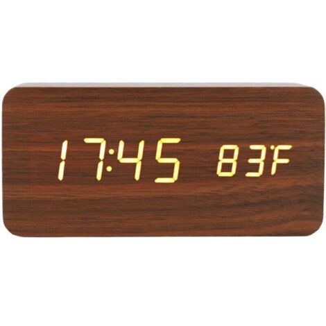 Bardusch-Réveil Numérique en Bois, Horloge de Chevet à écran Large LED 3 Niveaux de Luminosité avec Affichage de la Température et de L'humidité pour Chambre à Coucher, Bureau, Bureau de Chevet