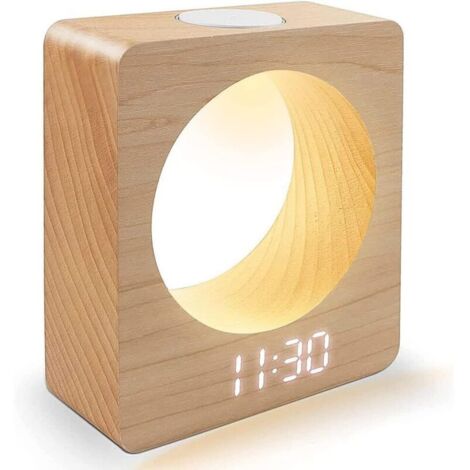 Bardusch-RéVeil NuméRique LED en Bois en Bois avec Veilleuse 3 RéGlages D'Alarme DéTection de TempéRature pour Chambre