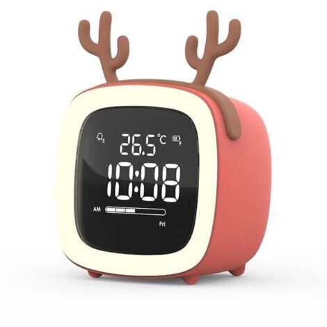 Bardusch-Réveil Numérique LED, Réveil Intelligent pour Enfants, Horloge Électronique LED avec Veilleuse Et Jolies Oreilles, Affichage 12/24 Heures, Température, Mode Nuit, pour Garçons Et Filles