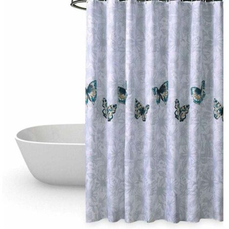 Bardusch-Rideau de Douche 80 180cm Imperméable Anti-moisissure Anti-bactérien Inodore Polyester Crochets Baignoire Rideaux de Salle de Bain Le Motif de Papillon