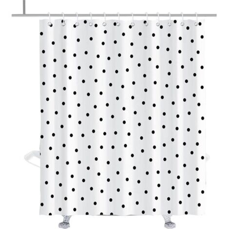 Bardusch-Rideau De Douche À Pois Noir Et Blanc Petit Cercle Rideaux De Bain Décor Ensembles Oeillet avec Crochets 180X180cm