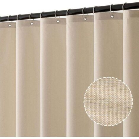 Bardusch-Rideau de Douche en Lin Texturé 150x180 cm Beige Clair - Hôtel de Luxe Lourd, Imperméable, Anti-moisissure, Lavable pour Salle de Bain avec 8 Anneaux