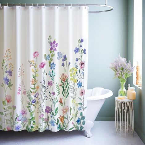 Bardusch-Rideau de douche fleurs multicolores 180x200 cm, polyester textile lavable anti-moisissure avec 12 anneaux