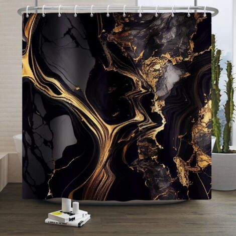 Bardusch-Rideau de douche marbre abstrait noir doré 120 x 180 cm, tissu imperméable lavable en machine pour salle de bain