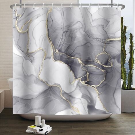 Bardusch-Rideau de douche marbre gris/or fluide 105x160 cm, lignes courbes dorées, tissu polyester
