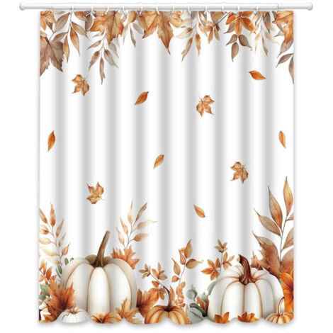 Bardusch-Rideau douche citrouilles automne aquarelle, branches dorées/feuilles, imperméable, lavable, crochets inclus