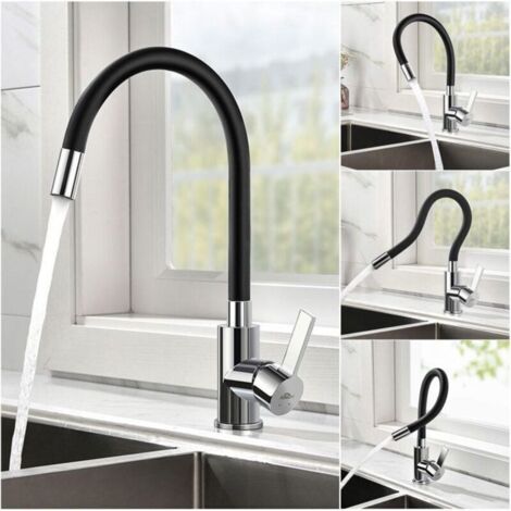 Bardusch-Robinet de Cuisine Flexible Rotatif 360° Mitigeur Cuisine avec Tuyau Noir en Silicone, Barboteur à économie d’eau