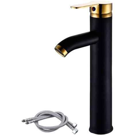 Bardusch - Robinet de salle de bain à poignée unique pour lavabo vasque, mitigeur monotrou avec conduites d'alimentation en eau