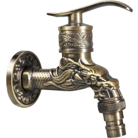 Bardusch - Robinet Exterieur Jardin,en Laiton Antique,1/2",Mural avec Design Rétro Sculpté en Forme de Dragon,pour la Maison Cuisine Salle de Bain Jardin Fontaine et Espace Extérieur,Robinet Jardin